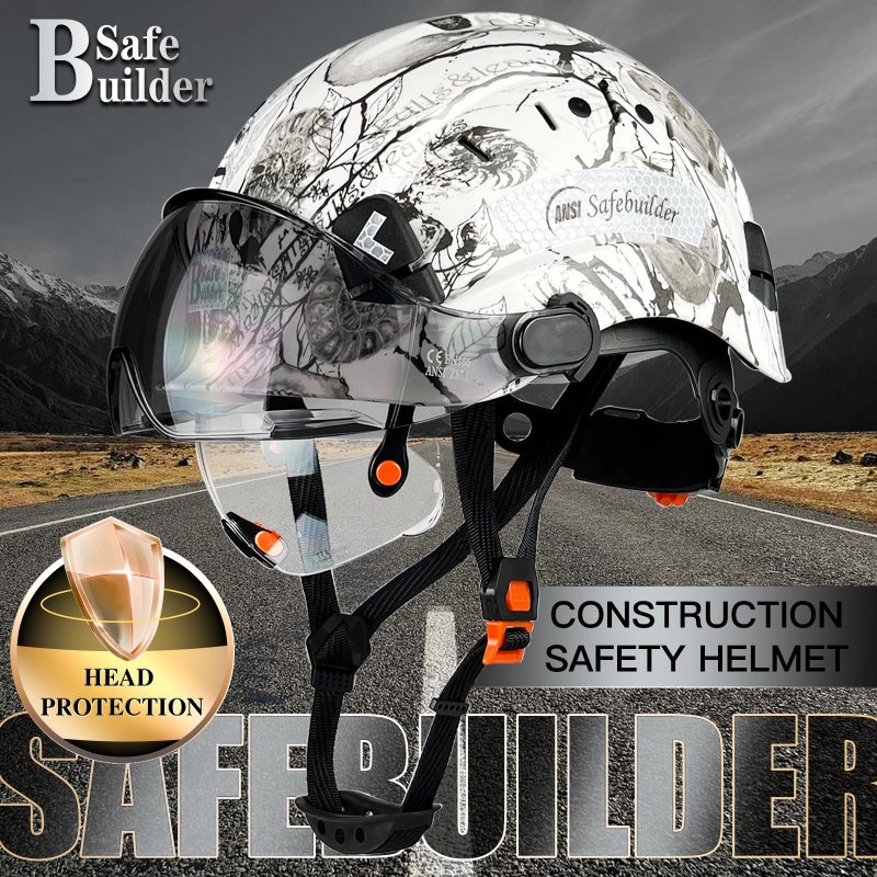 SAFEBUILDER CR06+2V خوذة أمان البناء مع قناع مدمج ABS قبعة صلبة مع قناع قابل للتعديل للتهوية، حماية رأس العمل ANSI/ISEA Z89.1 (قبعة صلبة KLT مع أقنعة CS) - Image 2